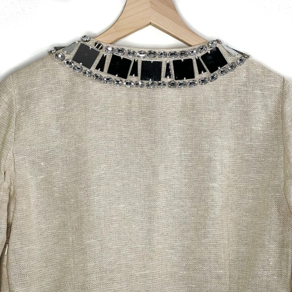 Tory Burch Linen Blend Embellished Gem Rhinestone Beaded Sequin Tunic Dress 6 - Picture 5 of 7